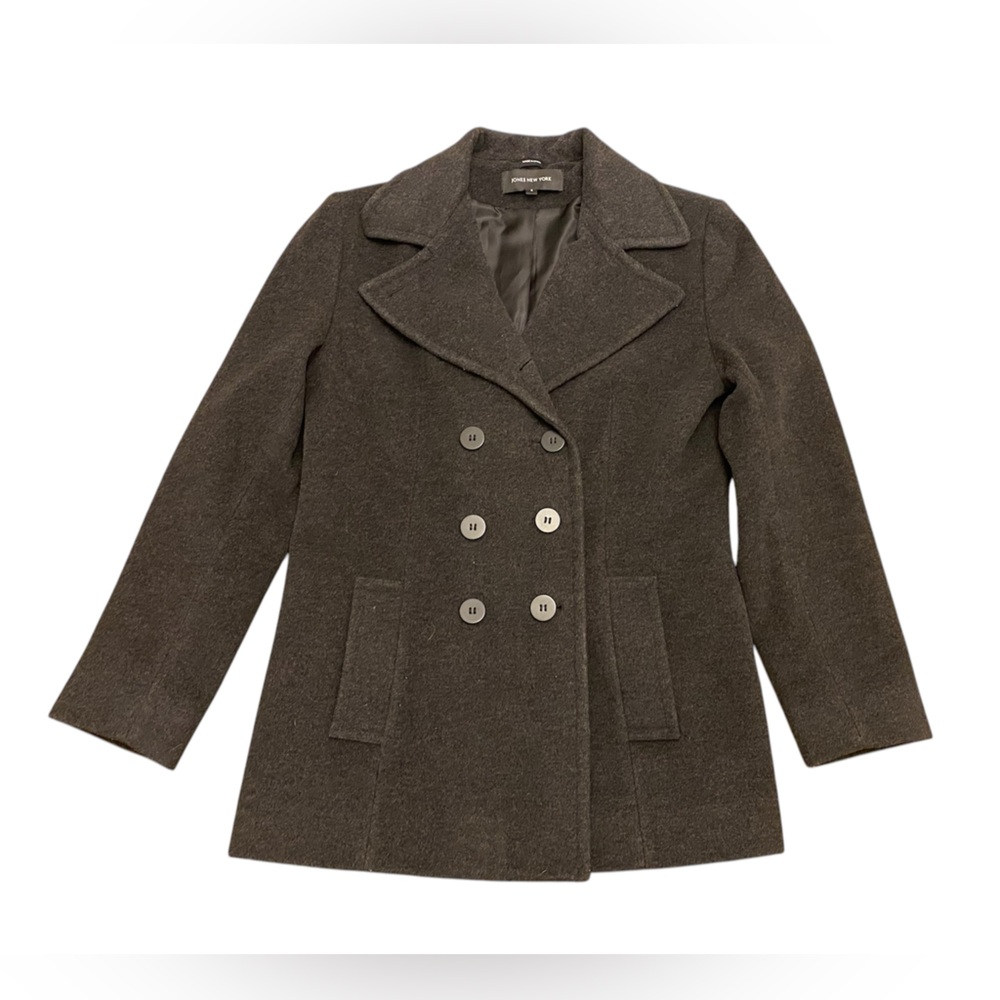 🌟 Jones New York Double-Breasted Wool Peacoat - Size 6 | Charcoal Gray